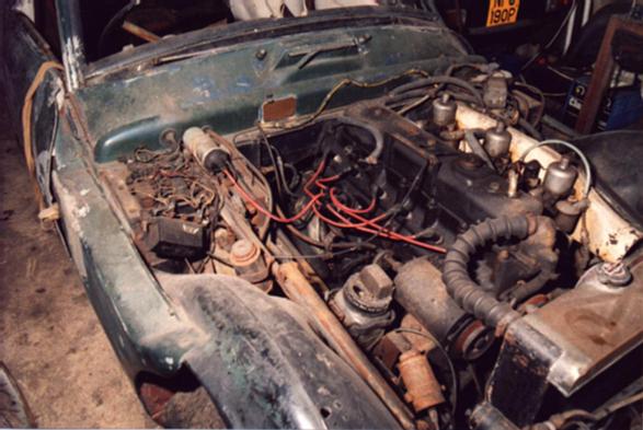 the engine bay with the bonnet removed